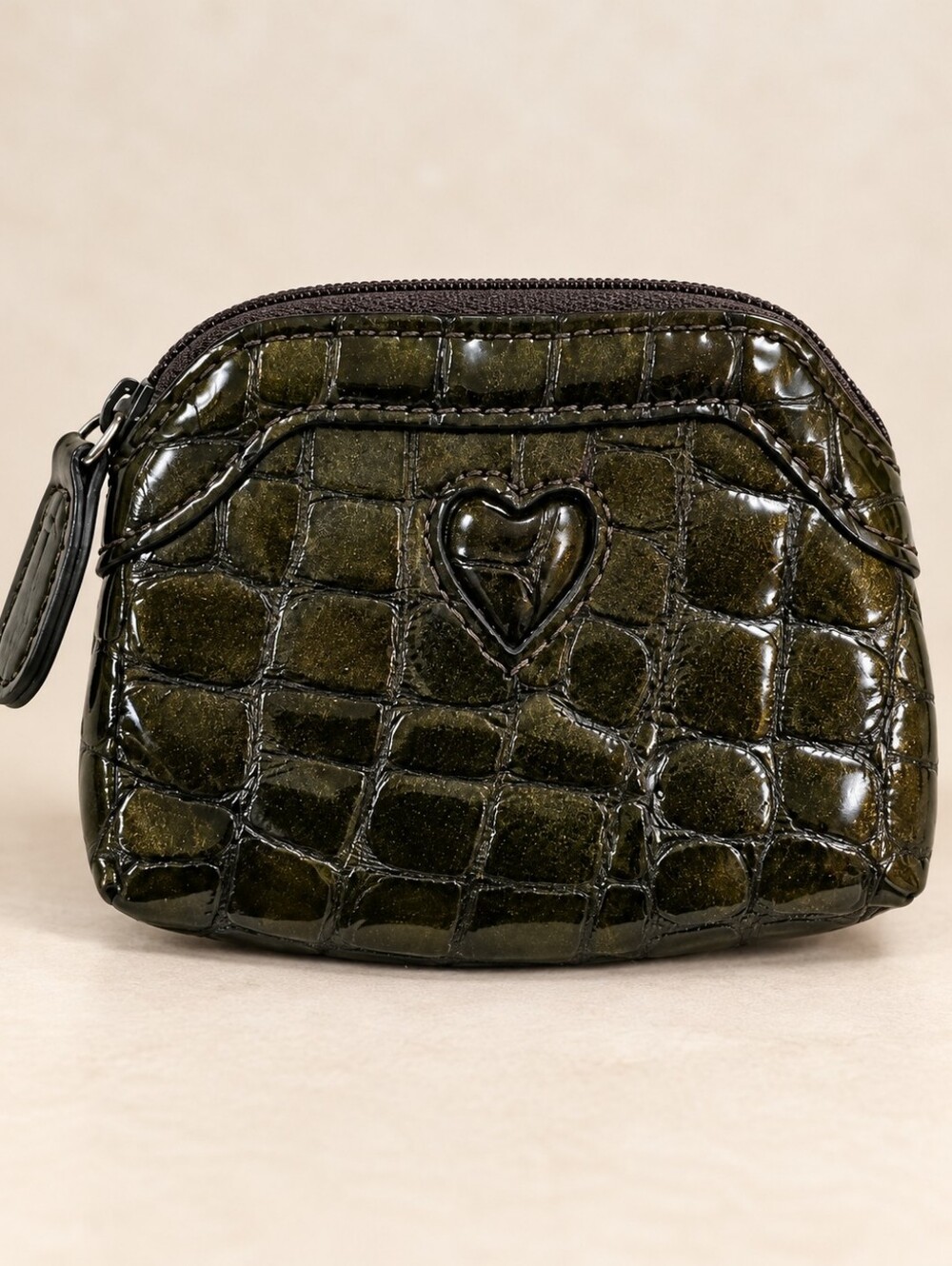 Brighton Olive Green Croc Patent Leather Heart Coin Purse Wallet